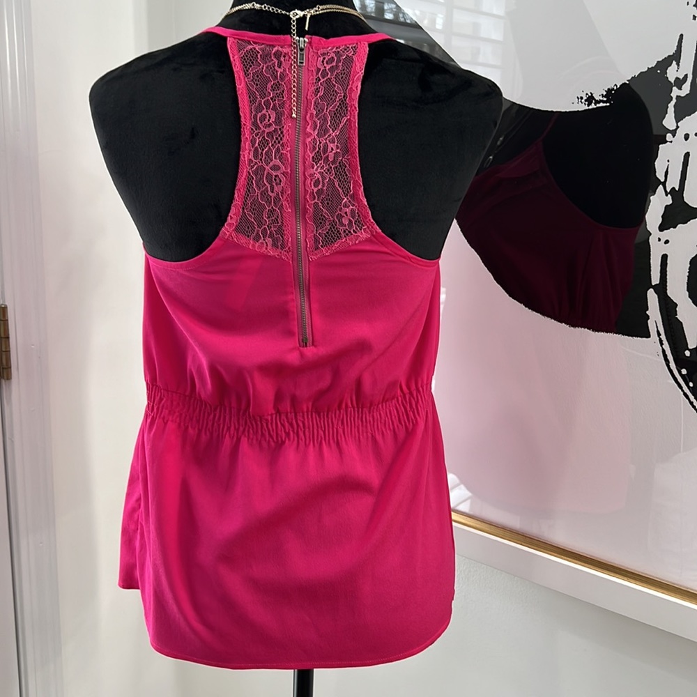 Entro Hot Pink Spaghetti Strap Racer-Back Ruffle-Front Top, Size S - Picture 6 of 10